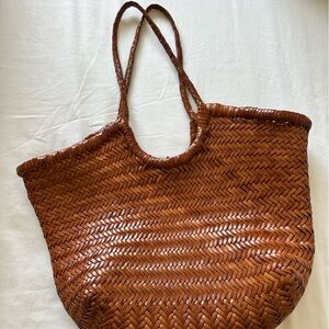 Dragon Diffusion Nantucket Large Woven Leather Tote in “Tan”